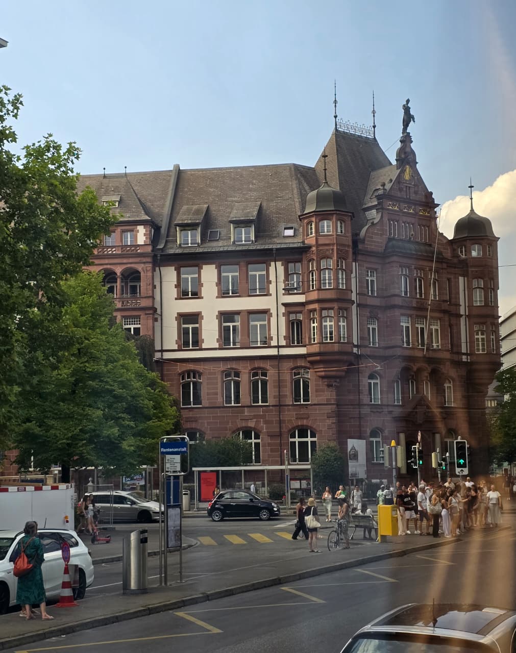 Historic sandstone building in the city centre seen from the coach