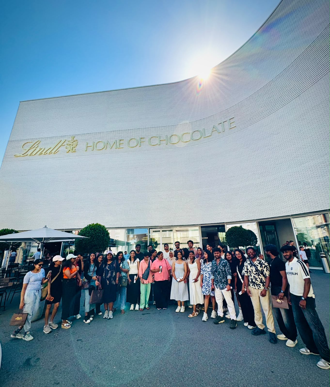 Tour group outside Lindt Home of Chocolate near Zurich